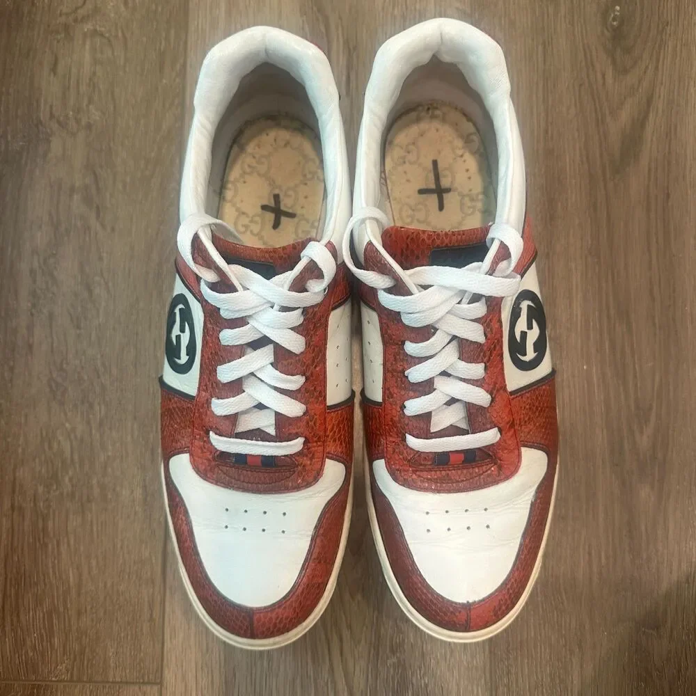 Retro Red Gucci Python Leather Low Top Interlocking G Sneakers Size 9G US 10